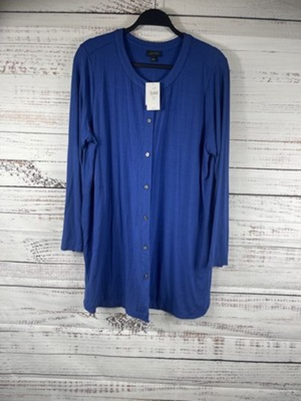 J Jill Shirt Womens XL Blue Wearever Button Front Tunic Long Sleeve Stretch Top